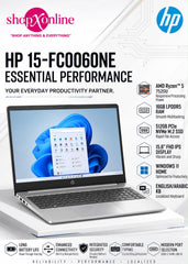 HP 15-FC0060NE Ryzen 5 7520U Laptop | 16GB LPDDR5 RAM | 512GB SSD | 15.6" FHD IPS | International Warranty