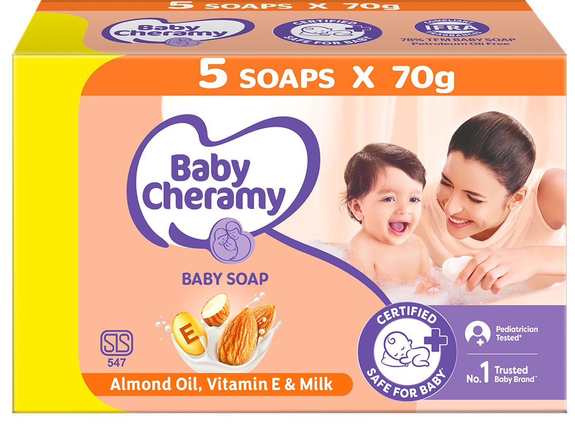 Baby Cheramy Regular Soap Pack Almond Oil, Vitamin E & Milk - 5 x 70g - ShopXonline