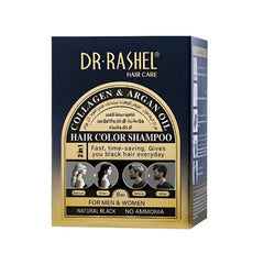 Dr.Rashel Collagen & Argan Oil Hair Color Shampoo Natural Black - 25ml × 10Pcs - ShopXonline