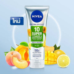 NIVEA Extra Bright 10 Super Vitamins Skin Foods Body Serum Youth Protect 320ml