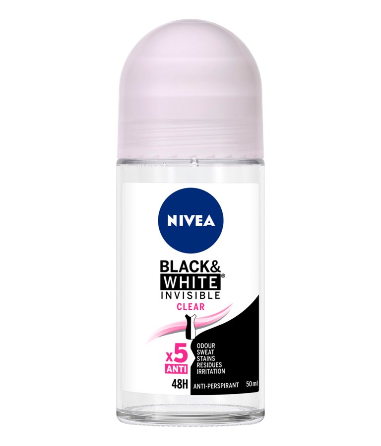 Nivea Black And White Invisible Clear 5 in 1 Deodorant Roll On 50ml - ShopXonline
