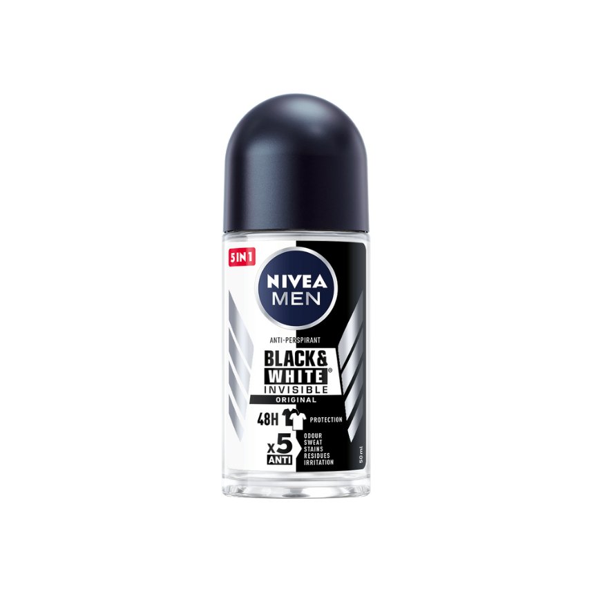 Nivea Black & White Men Invisible 48h Deodorant Roll On - 50 ml - ShopXonline