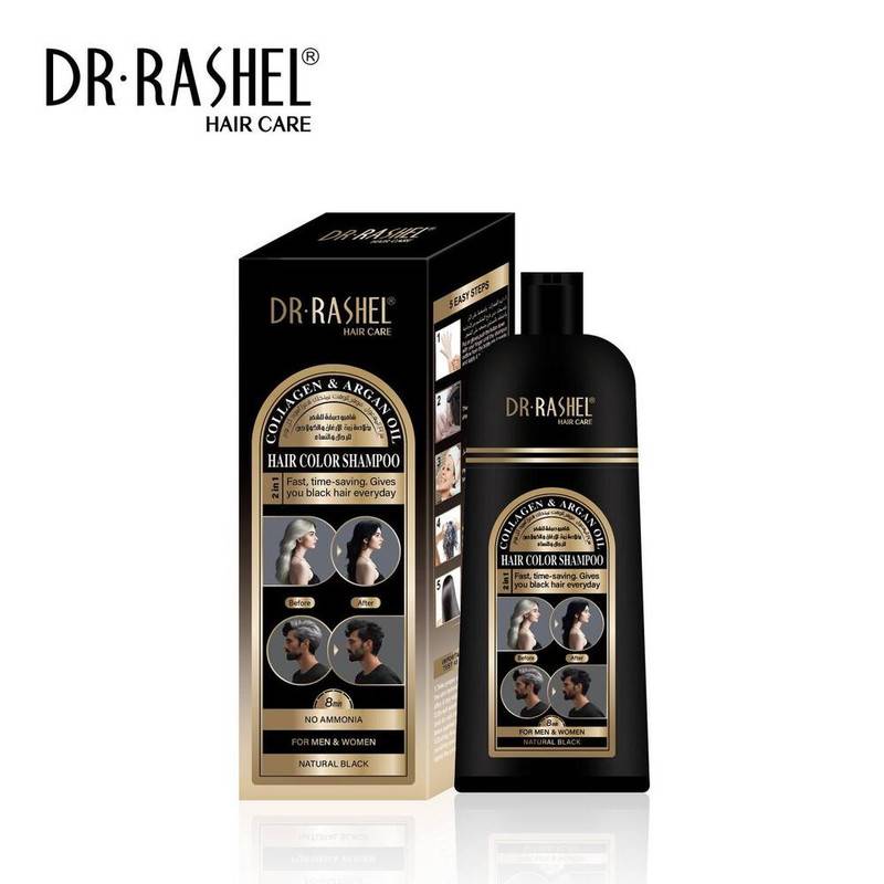Dr.Rashel Collagen And Argan Oil Hair Color Shampoo Natural Black 400ml