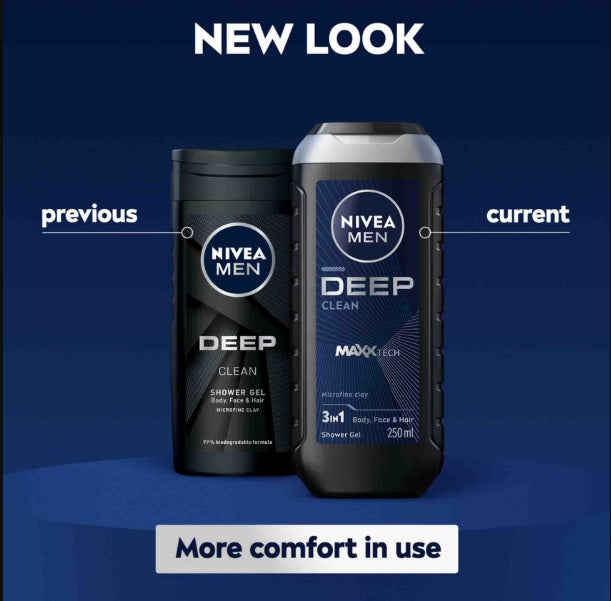 Nivea Men 3 in 1 Deep Clean Shower Gel-250 ml