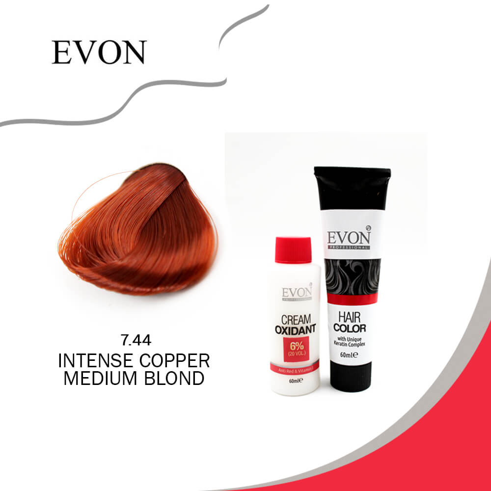 EVON Hair Color 7.44 Intense Copper Medium Blonde - 60ml - ShopXonline