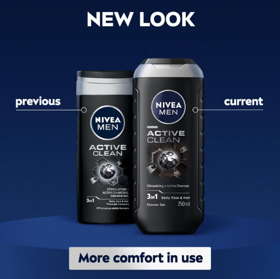 Nivea Men 3 in 1 Active Clean Shower Gel- 250 ml