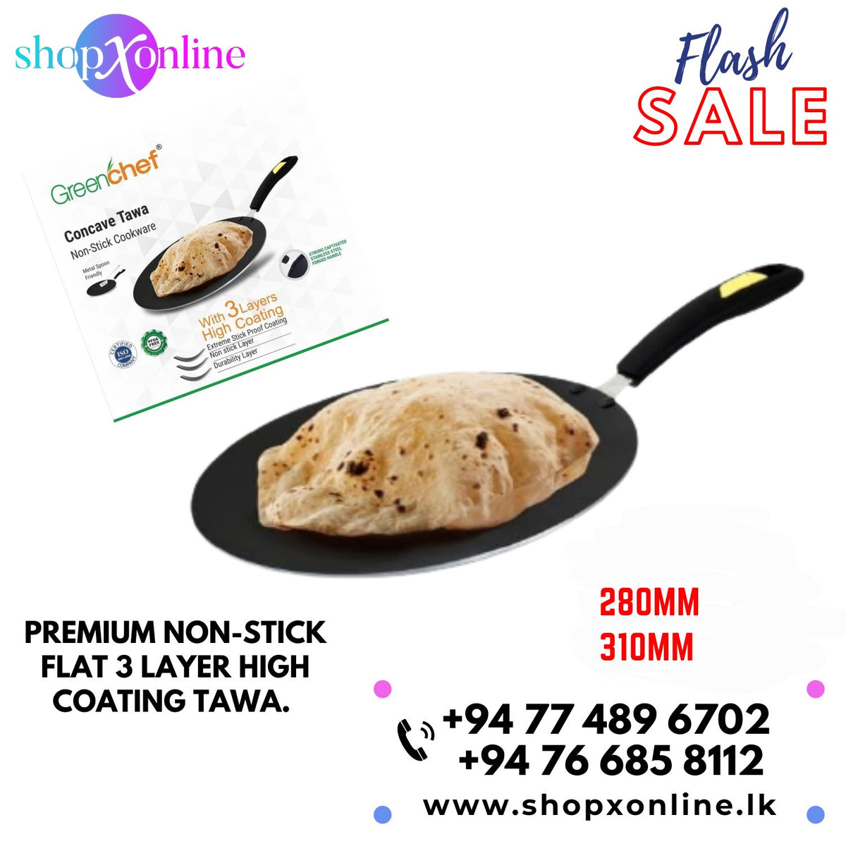 Green Chef Non Stick Tawa 280mm - Made in India - ShopXonline